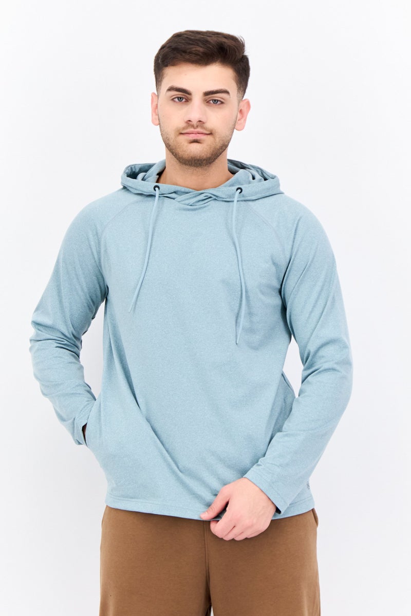 Gaiam Men Slim Fit Long Sleeve Training Hoodies, Slate Green Heather - Image 1