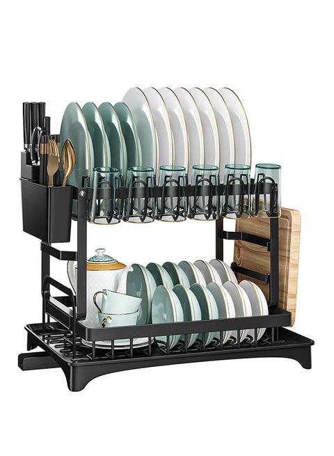 2 Tier Dish Rack Dish Drying Rack Dish Drying Stand with Utensil Holder  Cutting Board Holder and Drainboard Tray, Collapsible Rust-Resistant Dish Rack Large Capacity Dish Drainer for Kitchen