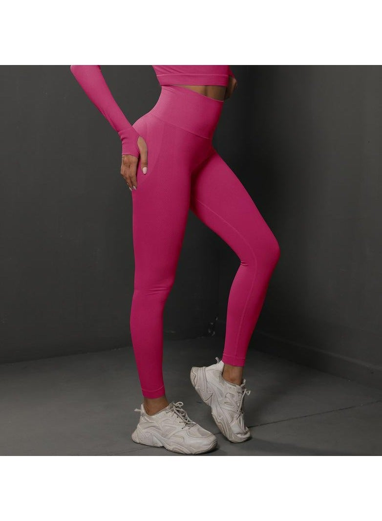 Loquat Women's Knitted Seamless Tight Yoga Pants With High Waist Exercise Pink  - Image 2