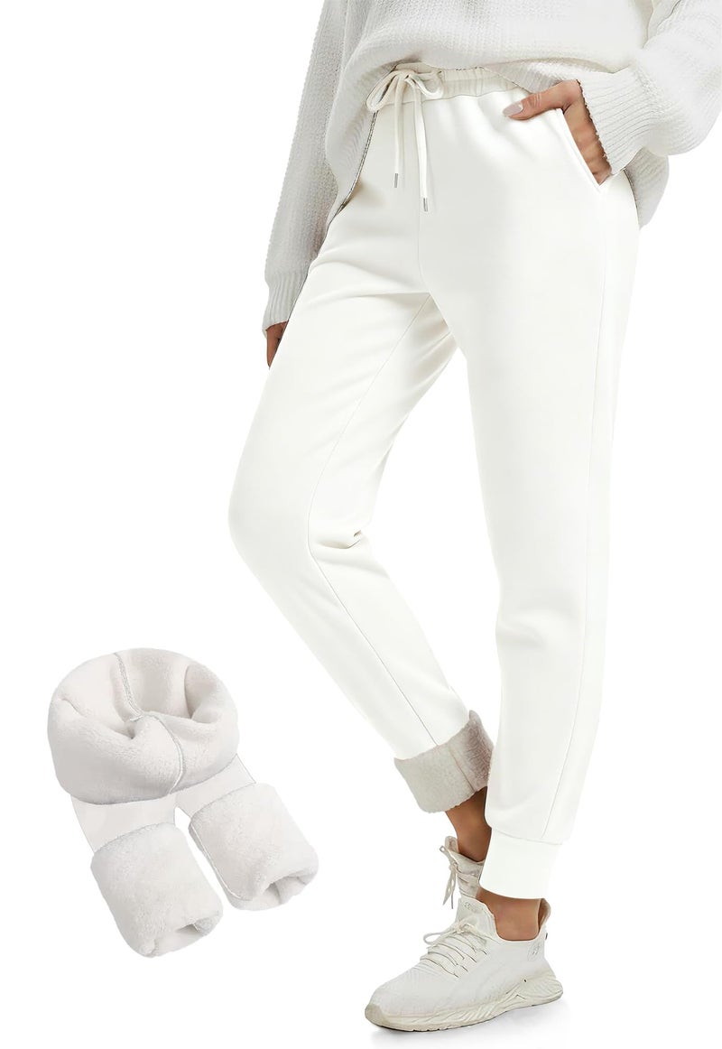 FULLSOFT Thick Fleece Lined Sweatpants for Women-Thermal Warm Athletic Joggers with Pockets Lounge Pants for Running Winter(White,X-Large) - Image 1
