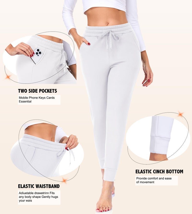 FULLSOFT Thick Fleece Lined Sweatpants for Women-Thermal Warm Athletic Joggers with Pockets Lounge Pants for Running Winter(White,X-Large) - Image 4