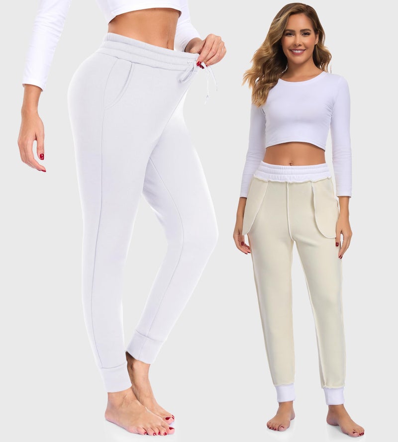 FULLSOFT Thick Fleece Lined Sweatpants for Women-Thermal Warm Athletic Joggers with Pockets Lounge Pants for Running Winter(White,X-Large) - Image 2