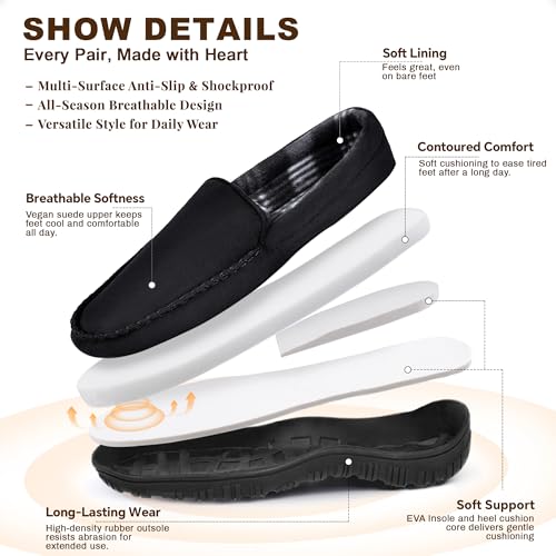 shoeslocker Mens Slippers Microsuede Moccasin Slip on Memory Foam House Shoes Black Size 10.5 - Image 3