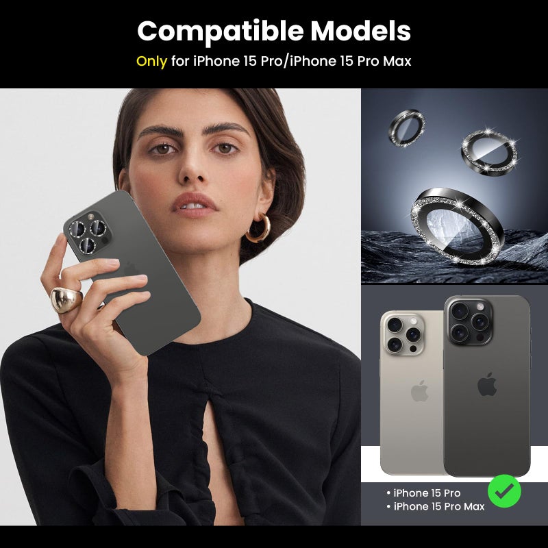 Tensea for iPhone 15 Pro/iPhone 15 Pro Max Camera Lens Protector, 9H Tempered Glass Camera Cover Screen Protector, Metal Individual Ring for iPhone 15 Pro Max 6.7 inch iPhone 15Pro 6.1 inch 2023 - Image 2