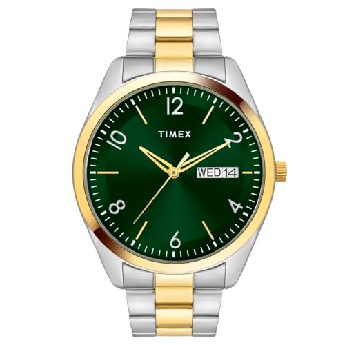 TIMEX Classics Analog Watch for Man with Green Round Dial & Two Tone Stainless Steel Bracelet Band Water Resistant Men's Wrist Watches - TWTG10404 - Image 1