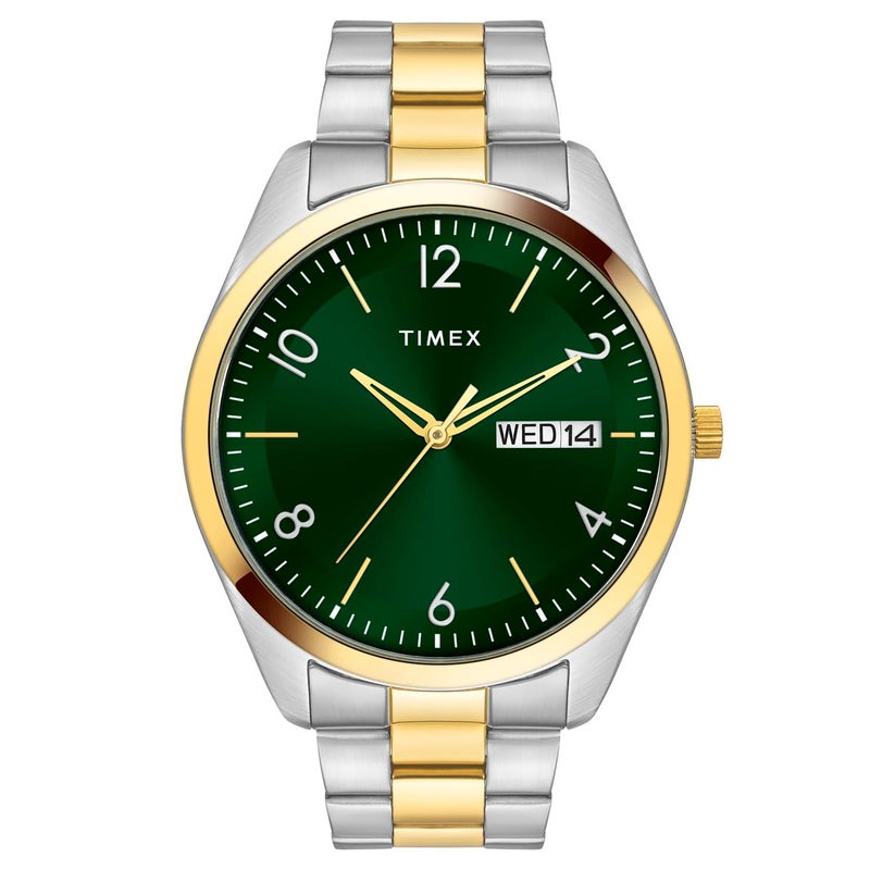 TIMEX Classics Analog Watch for Man with Green Round Dial & Two Tone Stainless Steel Bracelet Band Water Resistant Men's Wrist Watches - TWTG10404 - Image 2