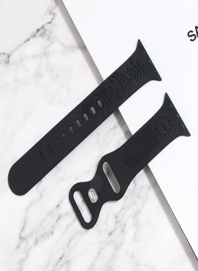 PENKEY سوار نجمة-علم من السيليكون محفور متوافق مع ساعة آبل 38mm 40mm 41mm، سوار رياضي مطبوع بالليزر متوافق مع ساعة آبل سيريز 7 6 5 4 3 2 1 SE للنساء والرجال، علم أمريكي-أسود، 38/40/41mm - Image 3