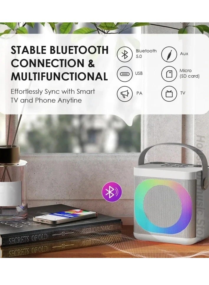 SU.YOSD YS307  LED Wireless Portable Karaoke Bluetooth Speaker with 2 Wireless Microphones White  - Image 3