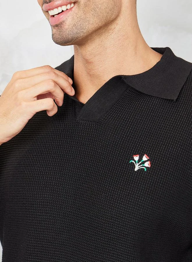 Styli Premium Textured Knit Revere Collar Relaxed Polo