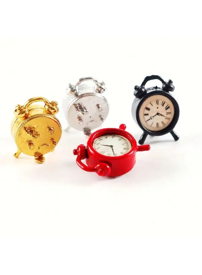Golden Metal Alarm Clock 1 12 Scale Simulation Dollhouse Bedroom Scene Decor Model - Image 4