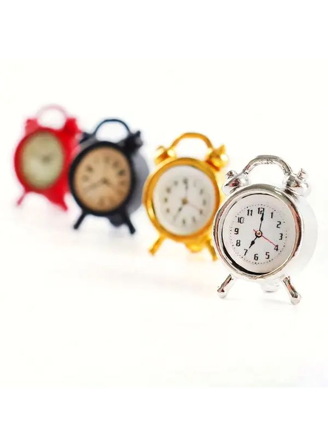 Golden Metal Alarm Clock 1 12 Scale Simulation Dollhouse Bedroom Scene Decor Model - Image 2