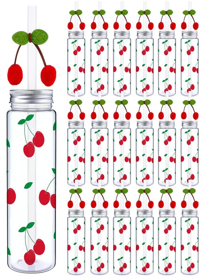 SiliFine 24 Pcs 14 oz Cherry Disposable Plastic Cups with Lids, Straws & Red Cherry Straw Accessories Cute Coquette Cold Beverage Drinking Cups for Princess Birthday, Wedding Party Supplies - Image 1