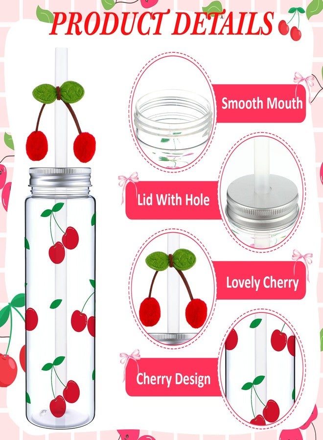 SiliFine 24 Pcs 14 oz Cherry Disposable Plastic Cups with Lids, Straws & Red Cherry Straw Accessories Cute Coquette Cold Beverage Drinking Cups for Princess Birthday, Wedding Party Supplies - Image 3