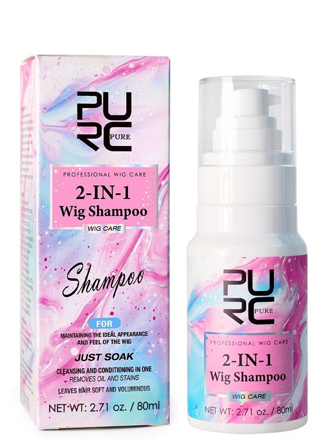 PURC 2-IN-1 Wig Shampoo, Wig Leave-In Conditioner & Detangling Spray for Synthetic Hair, Moisturizing Hydrating Hair Spray, Wig Care Melting Spray, Anti-Frizz Wig Detangler and Conditioning Mist for Easy Styling 80ml - Image 1