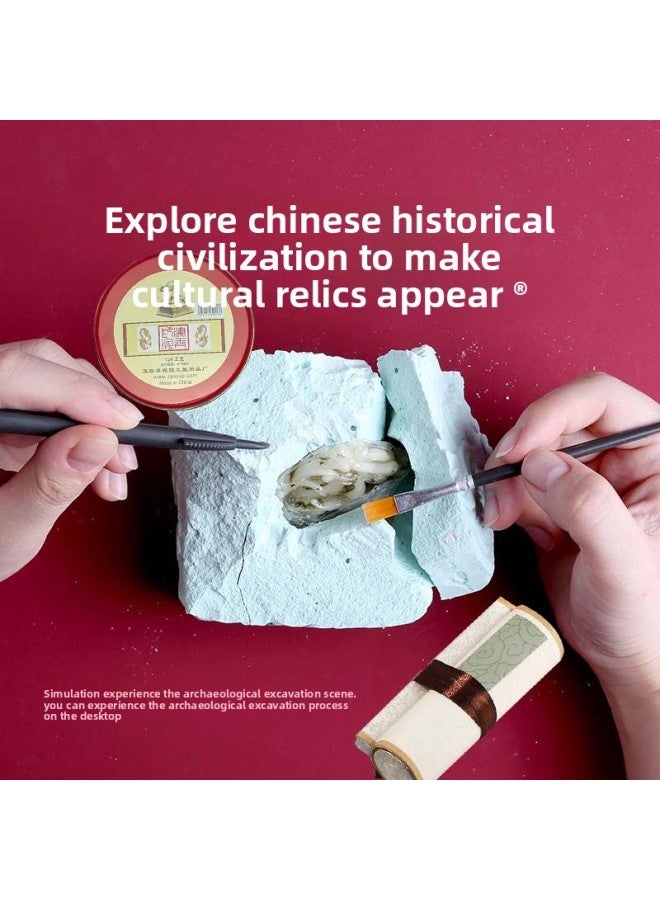 Pinot Archaeological Excavation Imperial Seal Ancient Emperor Seal Blind Box National Tide Children's Handmade DIY Treasure Digging Toy-Color:Flowing Water Jade Emperor Seal (Live Edition + Tools + Ink Pad + Scroll) Style Remarks - Image 1