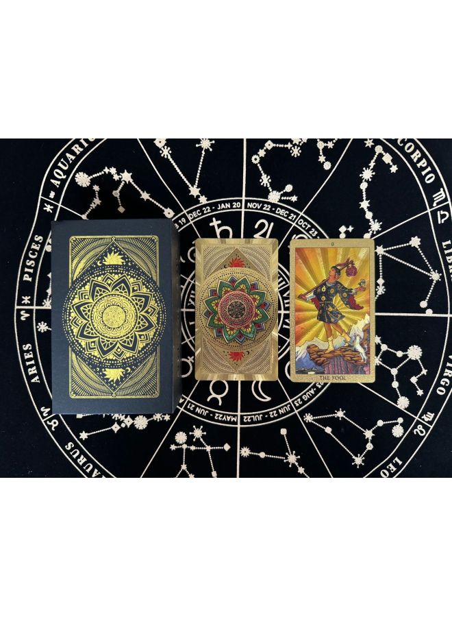 Waite Gold Foil Tarot Caro Card Tarot Color Printing Tarot Card PVC Waterproof Tarot Card Table Game Tablecloth-Color:Golden Sun Lotus Box-Specification:English Manual  - Image 1