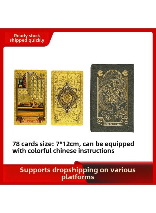 Waite Gold Foil Tarot Caro Card Tarot Color Printing Tarot Card PVC Waterproof Tarot Card Table Game Tablecloth-Color:Golden Sun Lotus Box-Specification:English Manual  - Image 2