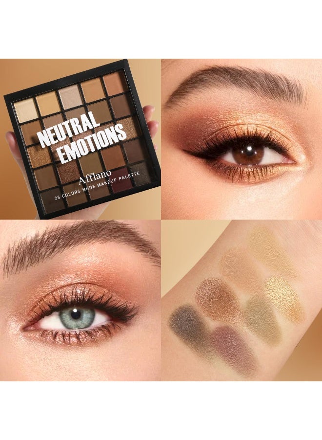 Afflano Neutral Eyeshadow Palette Makeup Matte Shimmer Smokey Naked Gold 25 Shades Eye Shadow Palette Warm Brown Looks High-Pigment Natural-Looking Long-Lasting Waterproof Blendable for Hazel Brown Eyes - Image 2
