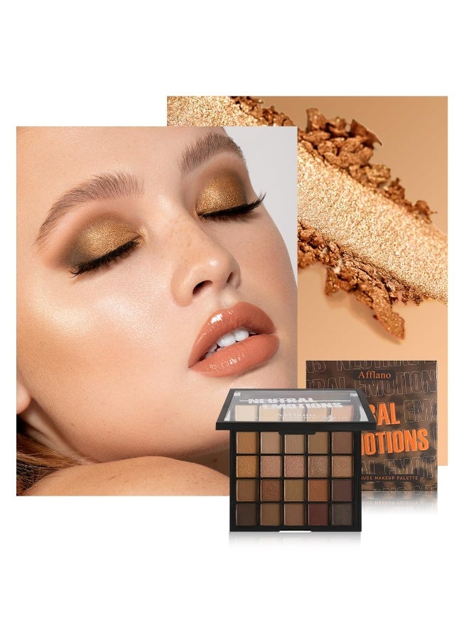 Afflano Neutral Eyeshadow Palette Makeup Matte Shimmer Smokey Naked Gold 25 Shades Eye Shadow Palette Warm Brown Looks High-Pigment Natural-Looking Long-Lasting Waterproof Blendable for Hazel Brown Eyes - Image 4