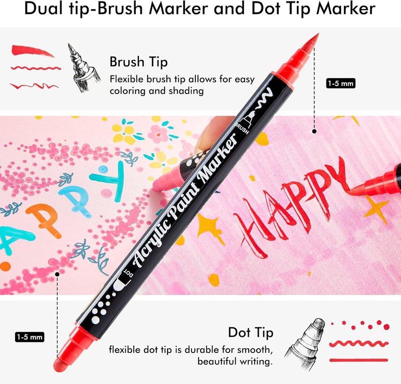 Shuttle Art Dual Tip Acrylic Paint Pens, 36 Colors Dot & Brush Markers for Rock Painting, Ceramic, Wood, Fabric, Glass - Art Set for Kids Adults on Christmas Easter - Image 4