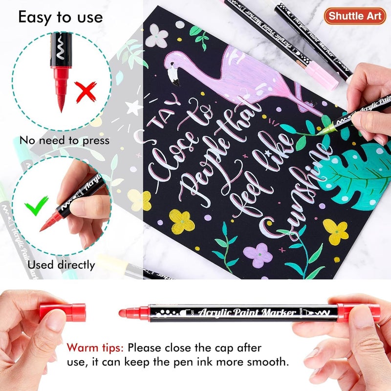 Shuttle Art Dual Tip Acrylic Paint Pens, 36 Colors Dot & Brush Markers for Rock Painting, Ceramic, Wood, Fabric, Glass - Art Set for Kids Adults on Christmas Easter - Image 5