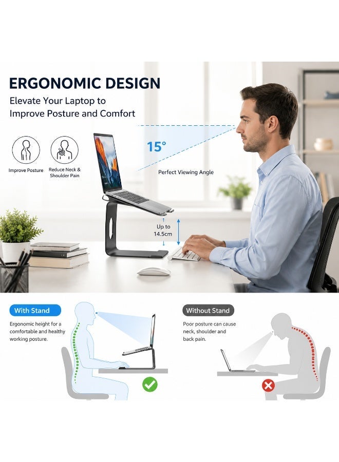 Laptop Stand for Desk, Ergonomic Laptop Riser, Detachable Computer Stand, Portable Notebook Holder with Anti Slip Pads, Ventilated Cooling Design, Compatible with 10-15.6 Inch Laptops - Image 2