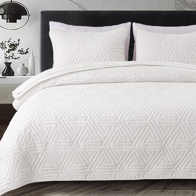 Whale Flotilla Whale Flotilla Soft Queen Size Quilt Set for All Seasons 3Piece Ultrasonic Geometric Quilts Bedding Set Lightweight Reversible Bedspread Coverlet Bed Cover with 2 Pillow Shams White 