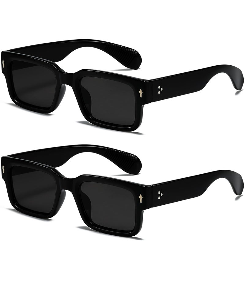 EYLRIM Square Frame Sunglasses for Women Men Trendy Chunky Rectangle Sun Glasses Black Shades UV400 Protection2 Pack BlackGreyBlackGrey - Image 2