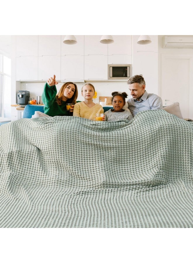 Bedsure Bedsure Cooling Cotton Waffle Oversized King Blanket - Lightweight Breathable Rayon Derived from Bamboo for Hot Sleepers, Luxury Throws for Bed and Sofa, Sage Green, 120x96 Inches  - Image 1