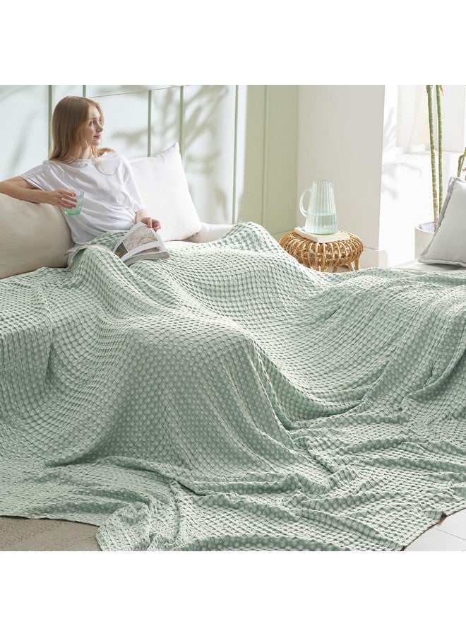 Bedsure Bedsure Cooling Cotton Waffle Oversized King Blanket - Lightweight Breathable Rayon Derived from Bamboo for Hot Sleepers, Luxury Throws for Bed and Sofa, Sage Green, 120x96 Inches  - Image 3