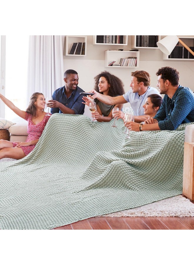 Bedsure Bedsure Cooling Cotton Waffle Oversized King Blanket - Lightweight Breathable Rayon Derived from Bamboo for Hot Sleepers, Luxury Throws for Bed and Sofa, Sage Green, 120x96 Inches  - Image 2