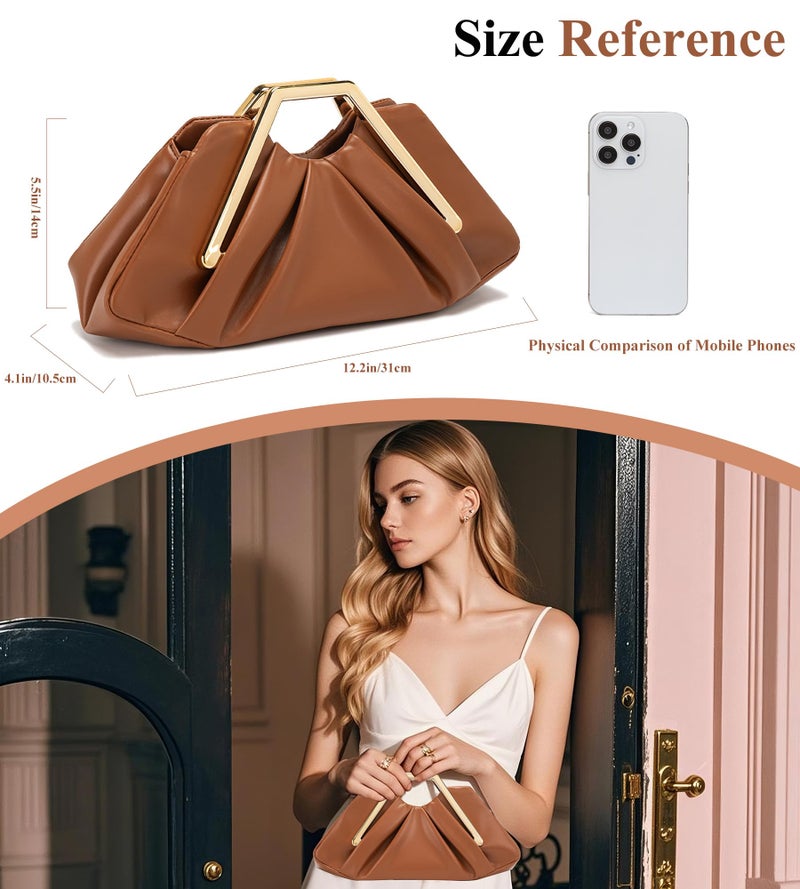My Friday myfriday Women's Elegant Ruched Clutch Purse, Soft Dumpling Evening Purse Handbags for Wedding Prom Party Formal Events (Brown) - Image 2