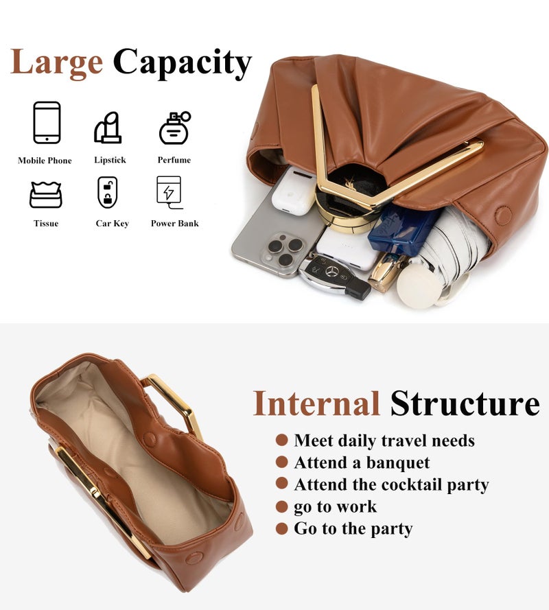 My Friday myfriday Women's Elegant Ruched Clutch Purse, Soft Dumpling Evening Purse Handbags for Wedding Prom Party Formal Events (Brown) - Image 5
