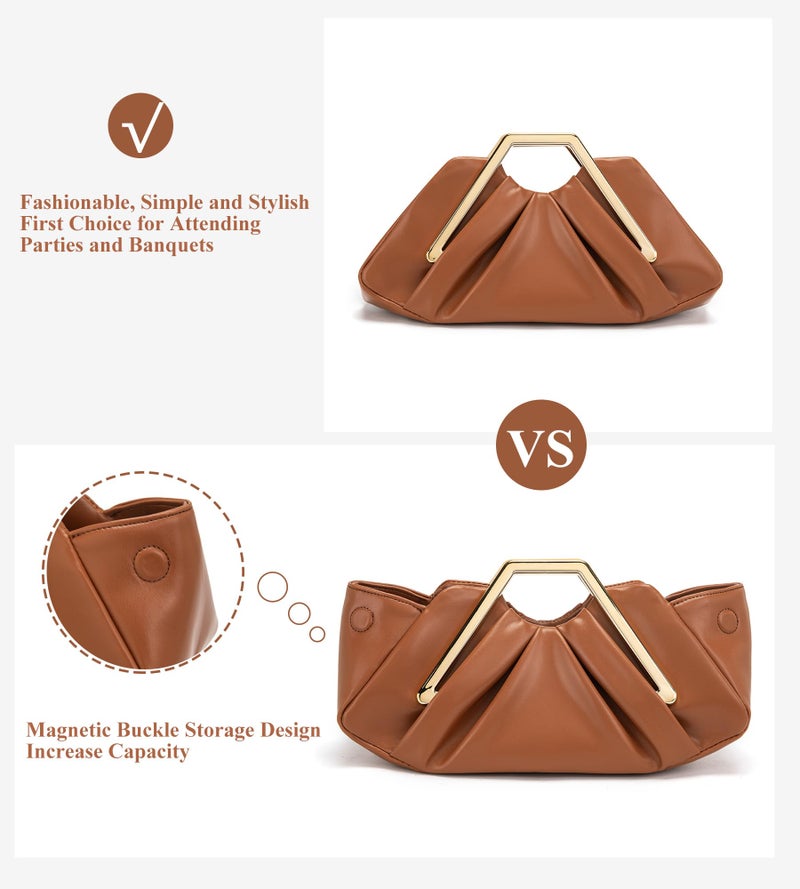 My Friday myfriday Women's Elegant Ruched Clutch Purse, Soft Dumpling Evening Purse Handbags for Wedding Prom Party Formal Events (Brown) - Image 4
