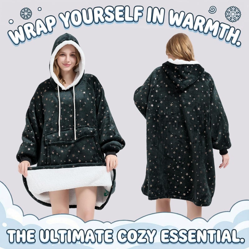 Qeils Wearable Blanket Hoodie for Women, Comfy Sherpa Sweatshirt Blanket as Birthday Christmas Gifts, Oversized Pullover Jacket Blanket Hoodie for Adult (Graphite Foil Star, Adult) - Image 4