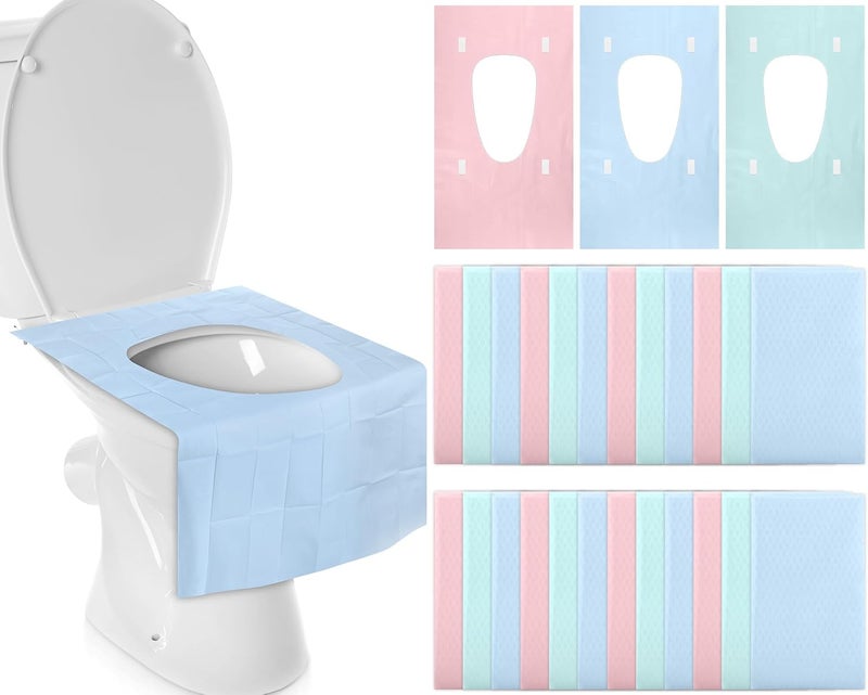 Qilery 60 Pcs 3 Colors XL Toilet Seat Covers Disposable Waterproof 16 x 24 Inch Extra Large Individually Wrapped Toilet Mat Seat Covers for Adults Kids Potty Training - Image 1