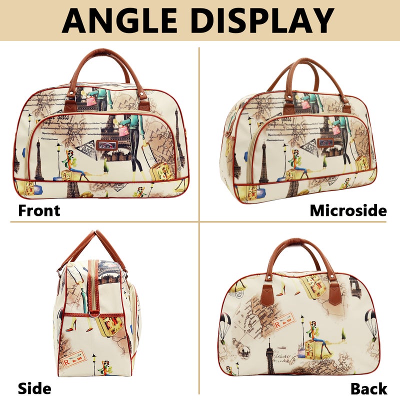 HANNEA® Duffle Bags for Women Travel Large Waterproof PU Leather Printed Shoulder Bag with Strap Round Bag for Women Travel & Office, Beige - 1 - Image 5