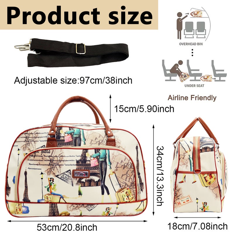 HANNEA® Duffle Bags for Women Travel Large Waterproof PU Leather Printed Shoulder Bag with Strap Round Bag for Women Travel & Office, Beige - 1 - Image 2