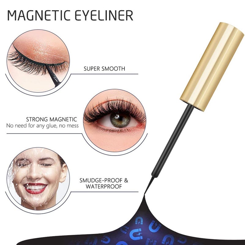 INSMART Magnetic Eyelashes, 6 Pairs Magnetic Lashes, False Lashes with 2 Tubes of Magnetic Eyeliner, Magnetic Eyelashes Kit with Tweezers, Reusable, No Glue - Image 2