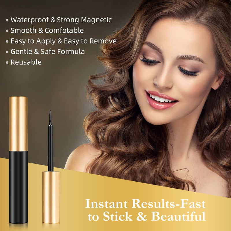 INSMART Magnetic Eyelashes, 6 Pairs Magnetic Lashes, False Lashes with 2 Tubes of Magnetic Eyeliner, Magnetic Eyelashes Kit with Tweezers, Reusable, No Glue - Image 4