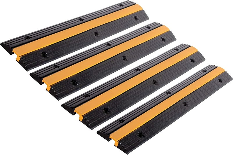 F COME 4 Pack Rubber Cable Ramp Hose Cable Protector Ramp 1 Channel 11000Lbs Load Capacity Traffic Speed Bump Wires Power Lines Extension Cord Cover for Indoor Outdoor - Image 1