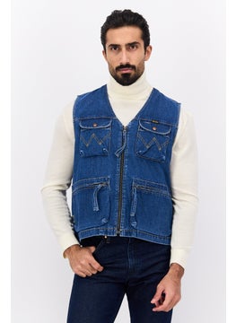 Wrangler Men Full Zip Washed Vest, Denim  - Image 1