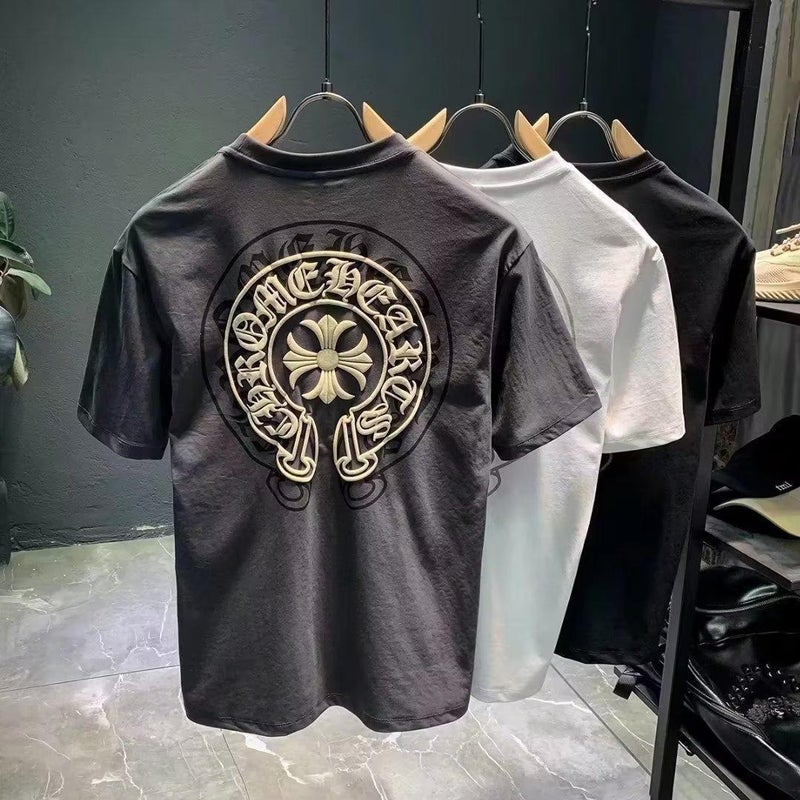 2024 Euro Short Sleeve Tee Men 2023 Trendy Summer Loose Fit Print Top Black - Image 1