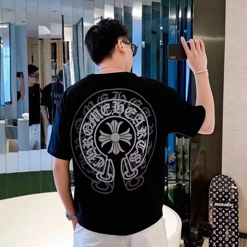 2024 Euro Short Sleeve Tee Men 2023 Trendy Summer Loose Fit Print Top Black - Image 2
