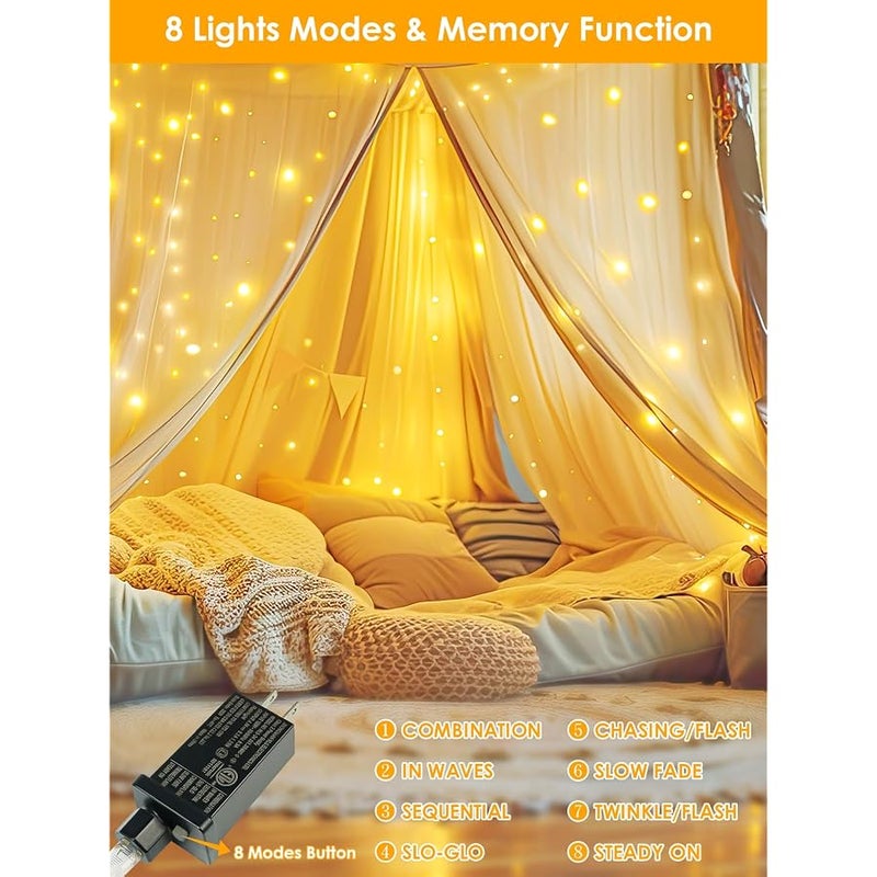 BHCLIGHT 66Ft 200 LED Fairy Lights Plug in, Waterproof String Lights Outdoor & Indoor 8 Modes Christmas Light Bedroom Decor, Timer Twinkle Lights for Girl's Room Garden Party Christmas Decorations (Warm White) - Image 3