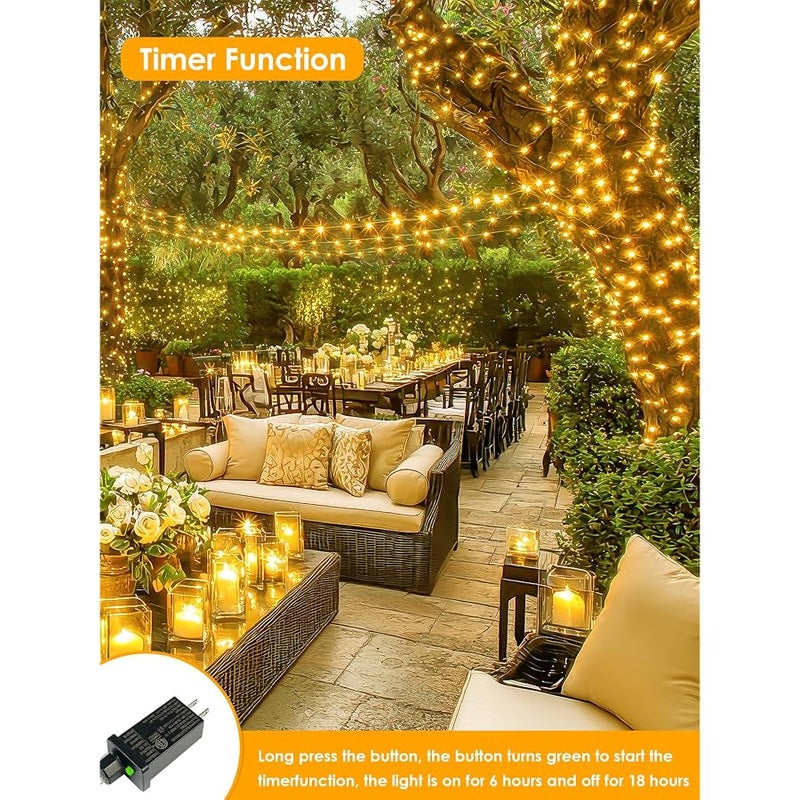 BHCLIGHT 66Ft 200 LED Fairy Lights Plug in, Waterproof String Lights Outdoor & Indoor 8 Modes Christmas Light Bedroom Decor, Timer Twinkle Lights for Girl's Room Garden Party Christmas Decorations (Warm White) - Image 4