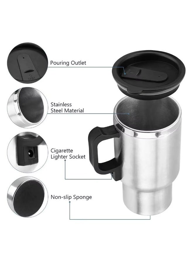 500ml Stainless Steel Car Electric Heating Cup Travel Kettle Mug with Auto Heating, Portable Coffee Tea Water Heater for Car & Truck - Image 3