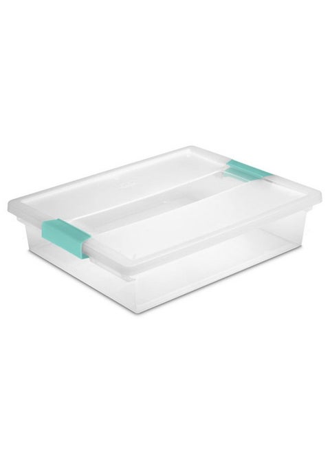 Sterilite Clip Box, Stackable Small Storage Bin with Latching Lid, Plastic Container to Organize Office, Crafts, Clear Base and Lid, Large, 1-Pack