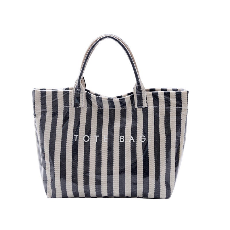 Women's Textured Tote Bag with Stripe Contrast, Large Capacity - Image 5