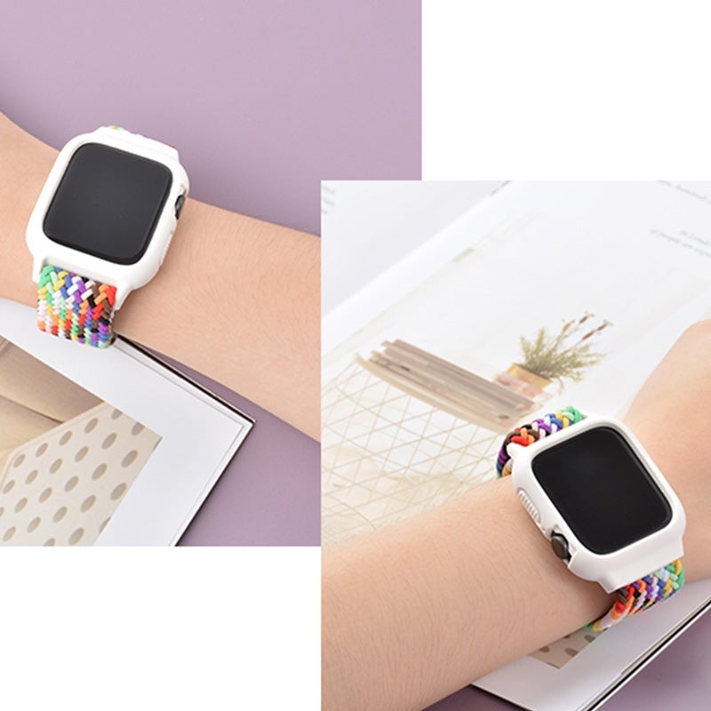 TPU Frame Buckle Braid Integrated Watch Band For Apple Watch Series 6 & SE & 5 & 4 40mm / 3 & 2 & 1 38mm(Denim)